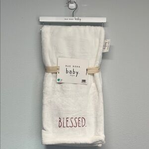 Rae Dunn Baby | White 'Blessed' Baby Blanket